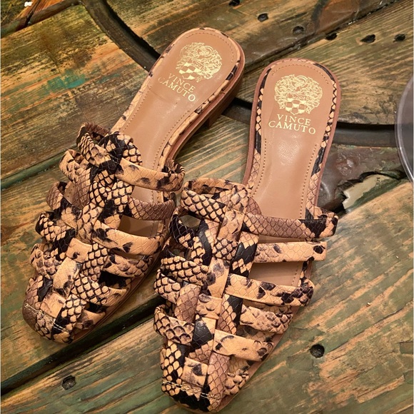 Vince Camuto Cresetia Woven Leather Mule Flat In Sandstone Animal Print - Picture 6 of 9